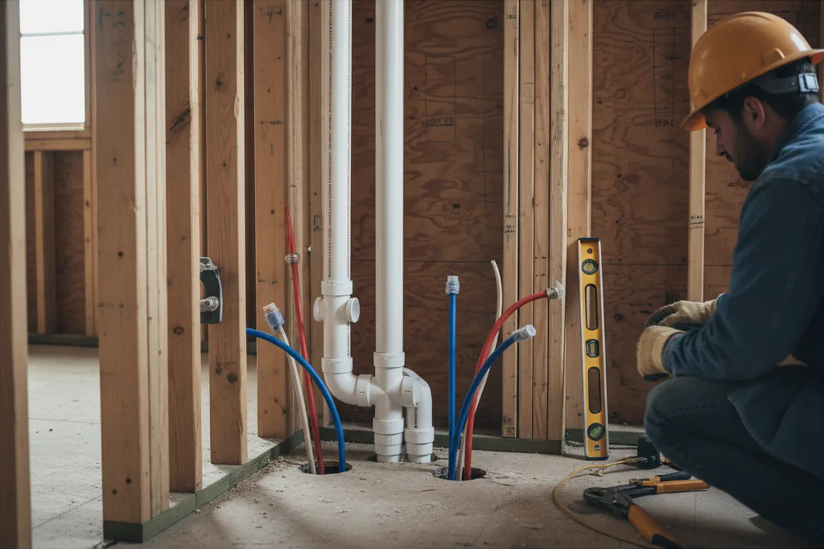Drain and supply rough-in during Drain Cleaning in Muenster